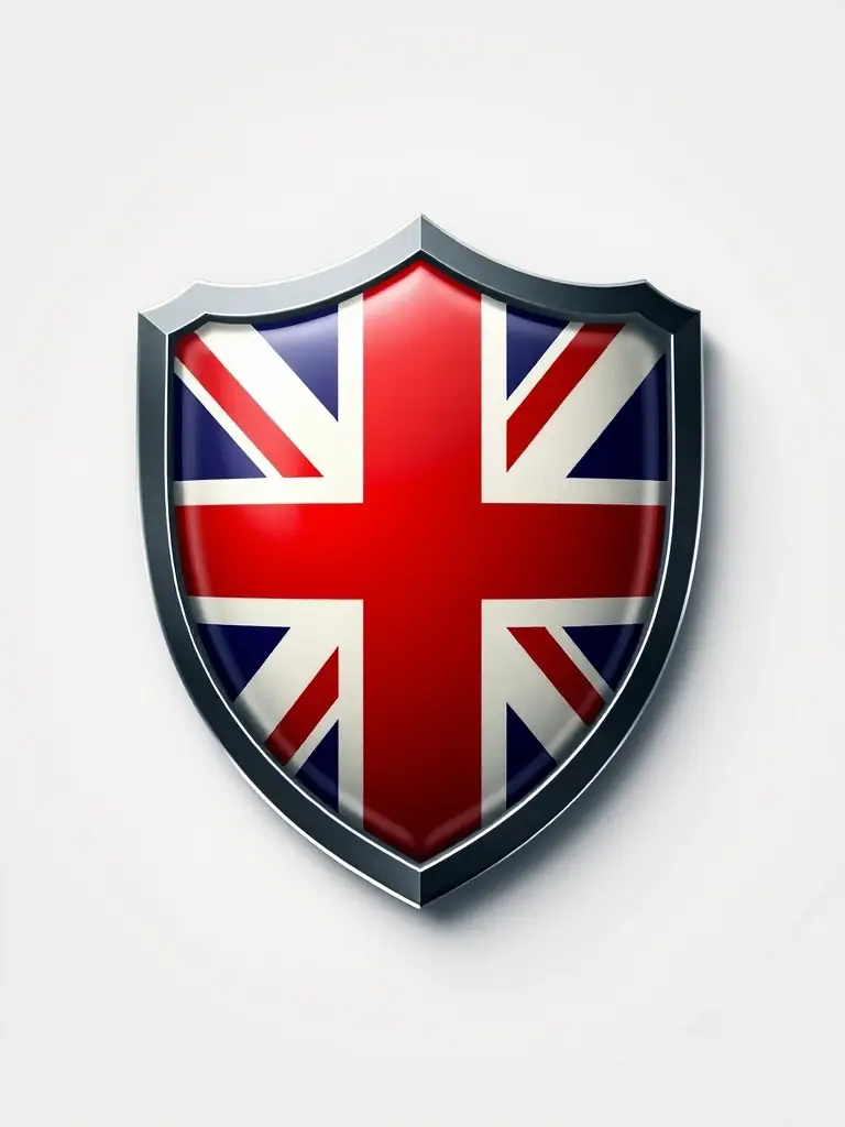 A shield icon combined with the UK flag, representing brand protection services tailored for businesses operating in the United Kingdom.