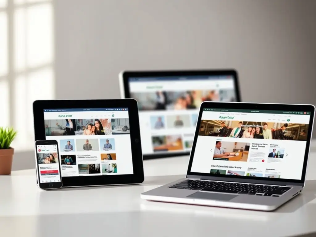 A clean and modern website design displayed on multiple devices (desktop, tablet, and smartphone), highlighting the importance of responsive design.