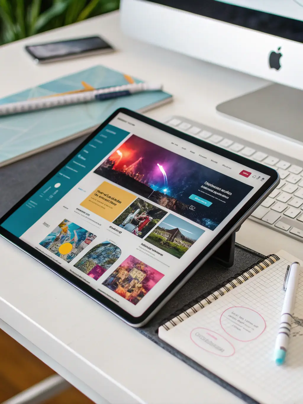 A modern website design mockup displayed on a tablet, showcasing a clean and user-friendly interface tailored for UK businesses.